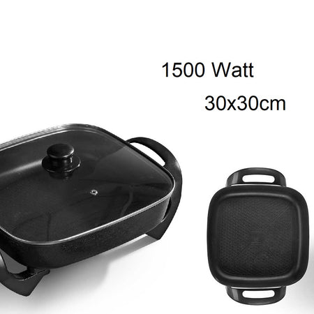 Padella Piastra Elettrica 1500W Antiaderente 30x30cm Termostato Pizza Paella Grill