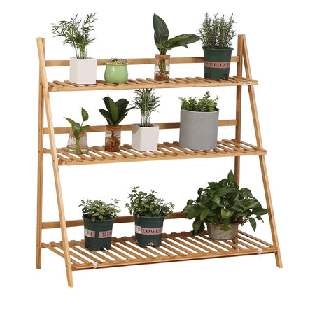 Fioriera Bambu Scaffale Espositore Pieghevole 3 Livelli Per Piante 70x40x97 cm