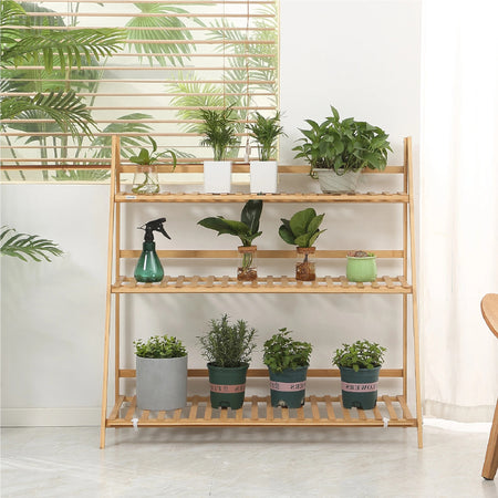 Fioriera Bambu Scaffale Espositore Pieghevole 3 Livelli Per Piante 70x40x97 cm