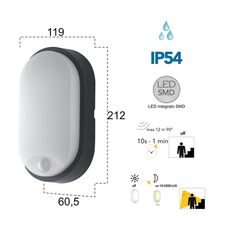 Plafoniera per esterno 14W a led con sensore antracite Sensy