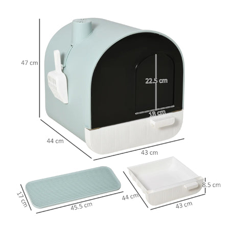 Lettiera Casetta in PP per Gatti Chiusa con Filtro, Vassoio, Paletta 43x44 H47cm