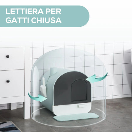 Lettiera Casetta in PP per Gatti Chiusa con Filtro, Vassoio, Paletta 43x44 H47cm