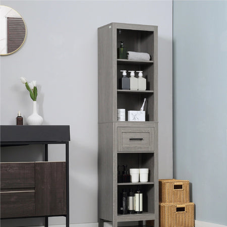 Colonna Bagno con 5 Ripiani Aperti 1 Cassetto, 42x30 h170 cm Grigio