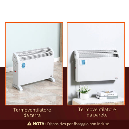 Stufa Elettrica Termoconvettore 3Regolazioni 2000W Timer Metallo 58.5x20x43cm Bianco