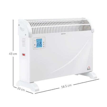 Stufa Elettrica Termoconvettore 3Regolazioni 2000W Timer Metallo 58.5x20x43cm Bianco
