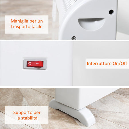 Stufa Elettrica Termoconvettore 3Regolazioni 2000W Timer Metallo 58.5x20x43cm Bianco
