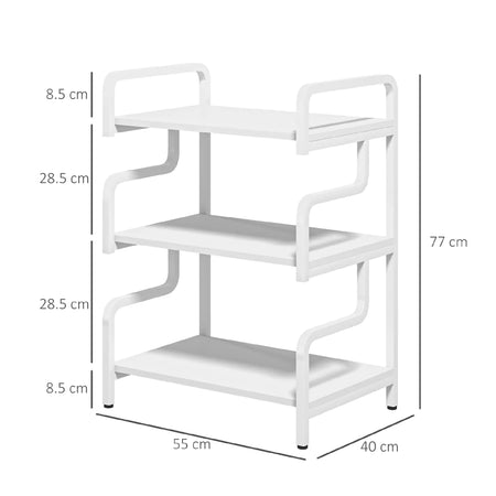 Supporto per Stampante Industriale 3 Ripiani Metallo e Legno 55x40x77 cm Bianco