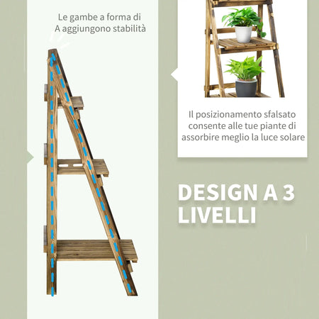 Portapiante Pieghevole Portavasi Legno di Abete 3Ripiani Scaffale Esterno 40x37x93cm