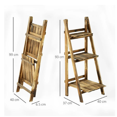 Portapiante Pieghevole Portavasi Legno di Abete 3Ripiani Scaffale Esterno 40x37x93cm