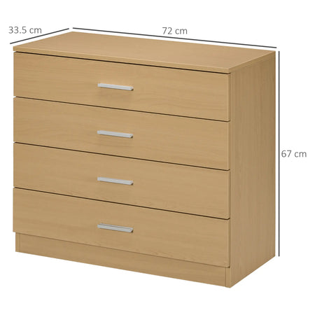 Cassettiera Salvaspazio in Legno, Comò 4 Cassetti Camera da Letto 72x33.5x67cm