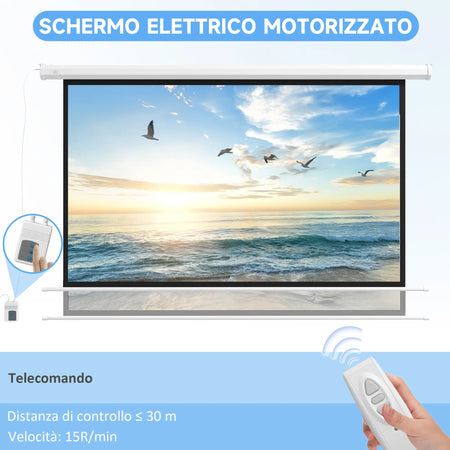 Schermo Telo Proiettore 120" 16:9 Motorizzato Telecomando Fissaggio Muro Soffitto