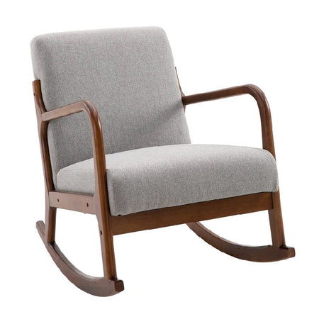 Poltrona a Dondolo Vintage in Legno Tessuto Grigio 64x86x80cm Casa Ufficio