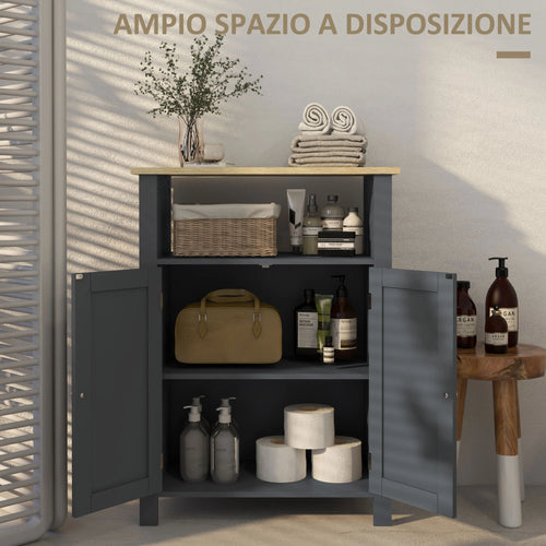 Mobiletto Bagno 3Ripiani in MDF con Ripiano Interno Regolabile, 60x30x80.5cm Grigio