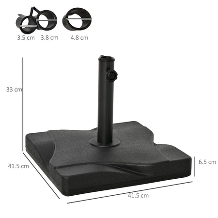 Base per Ombrellone Quadrata da 18kg per Pali da Ø3/3.5/3.8 cm, 45x45x39 cm Nero