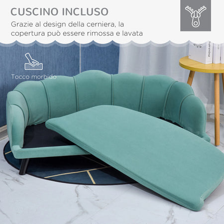 Divano per Cani Gatti Taglia Media Rivestimento Sfoderabile 98x60x35 cm Verde