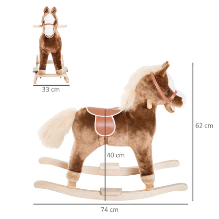 Cavallo a Dondolo Legno Giocattolo Cavalcabile Bambini Peluche 74x33x62cm