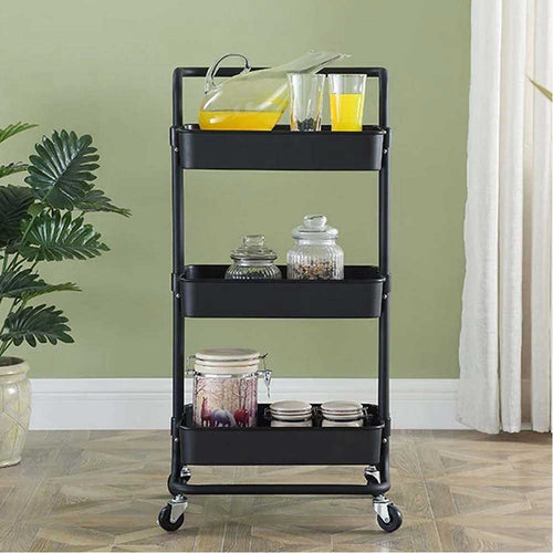 Carrello Trolley Cucina 4ruote 3 Cestini Metallo e Abs 42x35.5 H86 Salvaspazio Nero