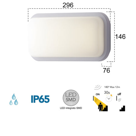 Plafoniera per esterno 20W a led con sensore bianca Shirley Sense