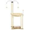 Tiragraffi Gatti con Amaca, Palline da Gioco e Pali in Sisal, 53.5x53.5 H90 cm Beige