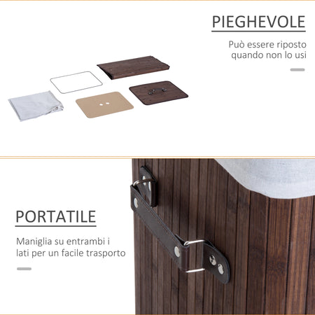 Cesto Portabiancheria in Bambù con Coperchio e Sacco in Tessuto 40x30x60cm