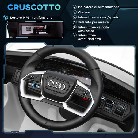 Macchina Radiocomandata Elettrica AUDI Bambini 3-5anni 12V Luci e Musica Bianco