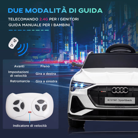 Macchina Radiocomandata Elettrica AUDI Bambini 3-5anni 12V Luci e Musica Bianco