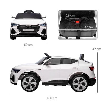 Macchina Radiocomandata Elettrica AUDI Bambini 3-5anni 12V Luci e Musica Bianco
