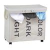 Porta Biancheria 3 Scomparti in tessuto Oxford 4 ruote Pieghevole 65x35x57cm Beige