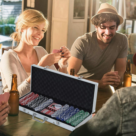 Set Valigetta Poker 500 Chip Fiches in Alluminio 2 Mazzi Texas Hold'em Blackjack