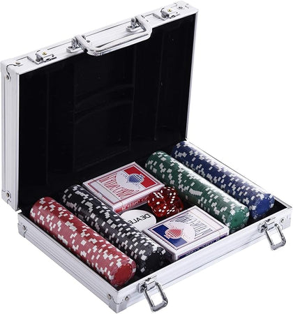 Set Valigetta Poker 200 Chip Fiches in Alluminio 2 Mazzi Texas Hold'em Blackjack