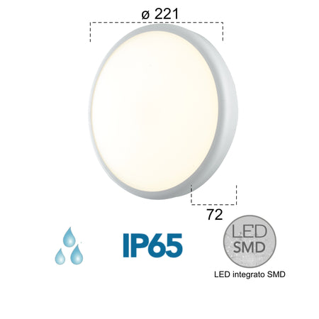 Plafoniera per esterno 20W a led 4000K bianca Meg Round