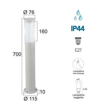 Paletto luce da esterno 40W E27 70x11 bianco Onsen