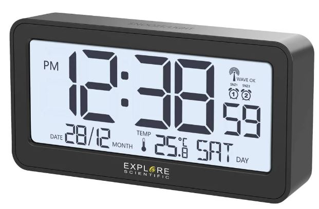 orologio design moderno Display ampio con ora radiocontrollata Doppio allarme e Snooze Temperatura interna