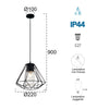 Lampadario a sospensione 60W E27 nero Drax