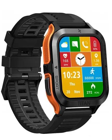 orologio maxcom fw65 titan pro orange ip 69 ampio display a colori da 1,7 hd, pressione arteriosa e risposte alle chiamate, noti