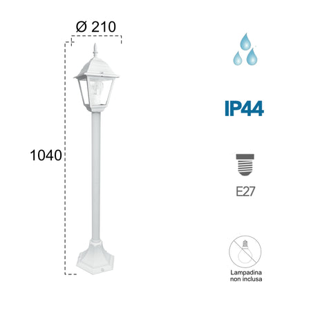 Paletto luce da esterno 60W E27 bianco Paris