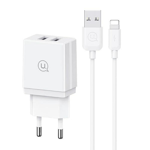 caricabatterie 10,5w doppia usb +  cavo lighting bianco