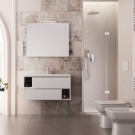 Mobile bagno sospeso 90cm Larice bianco, lavabo ceramico MOOD-755