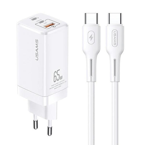 caricabatterie 65w 2 usb-c + cavo usb-c Fast Charg bianco