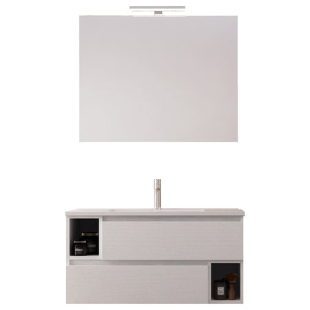 Mobile bagno sospeso 90cm Larice bianco, lavabo ceramico MOOD-755