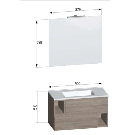 Mobile bagno sospeso 90cm Grigio Eucalipto, lavabo ceramico MOOD-755