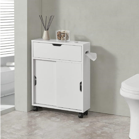Mobiletto Armadietto da Bagno Slim Salvaspazio 52x17 H67 cm 2Ante Scorrevoli 1Ribalta