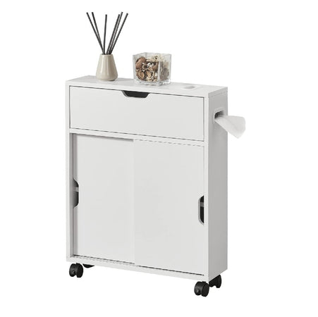 Mobiletto Armadietto da Bagno Slim Salvaspazio 52x17 H67 cm 2Ante Scorrevoli 1Ribalta