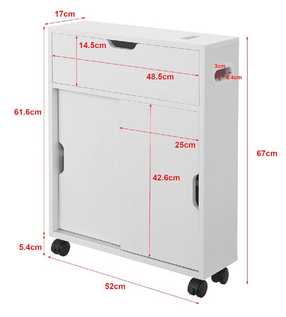 Mobiletto Armadietto da Bagno Slim Salvaspazio 52x17 H67 cm 2Ante Scorrevoli 1Ribalta