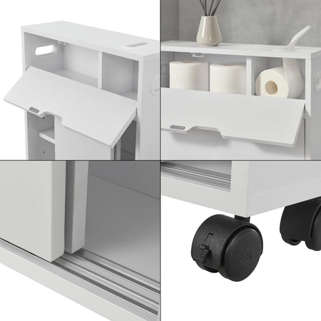 Mobiletto Armadietto da Bagno Slim Salvaspazio 52x17 H67 cm 2Ante Scorrevoli 1Ribalta