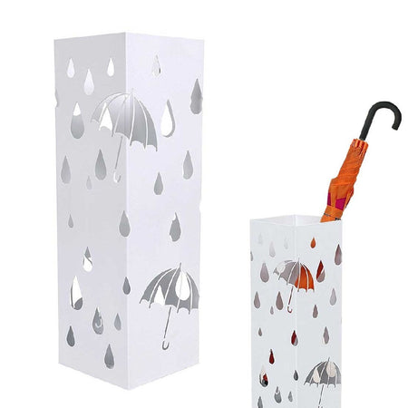 Porta Ombrelli Decorato H. 49 cm Metallo Verniciato Bianco Uso Interno Esterno