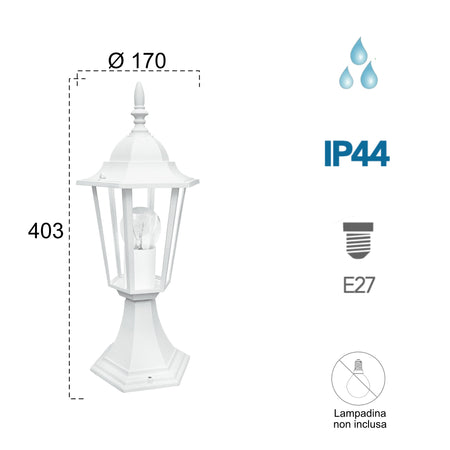 Lanterna da terra per esterno 60W E27 bianca London