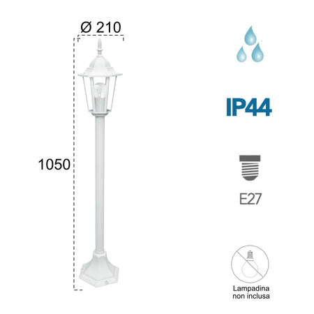 Paletto luce da esterno 60W E27 bianco London