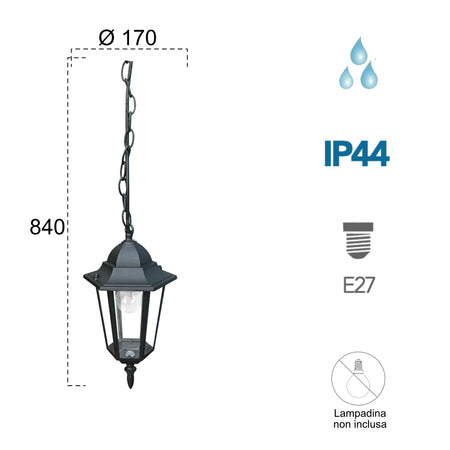 Lampadario a sospensione 60W E27 nero London