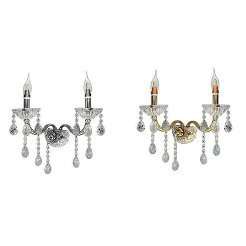 Applique Candelabro Gocce Pendenti Cristallo Acrilico 2 Bracci Attacco E14 E35